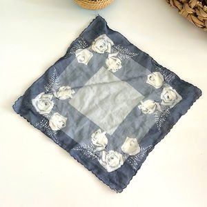VINTAGE gray floral Handkerchief! Scarf!